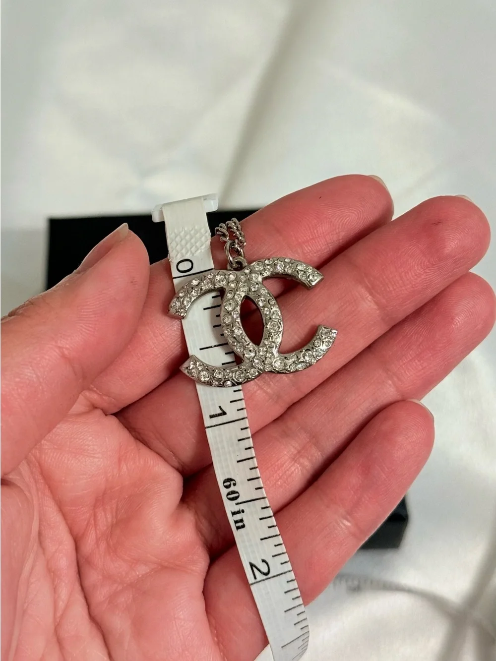 Chanel Silver Crystal CC Classic Pendant Necklace
